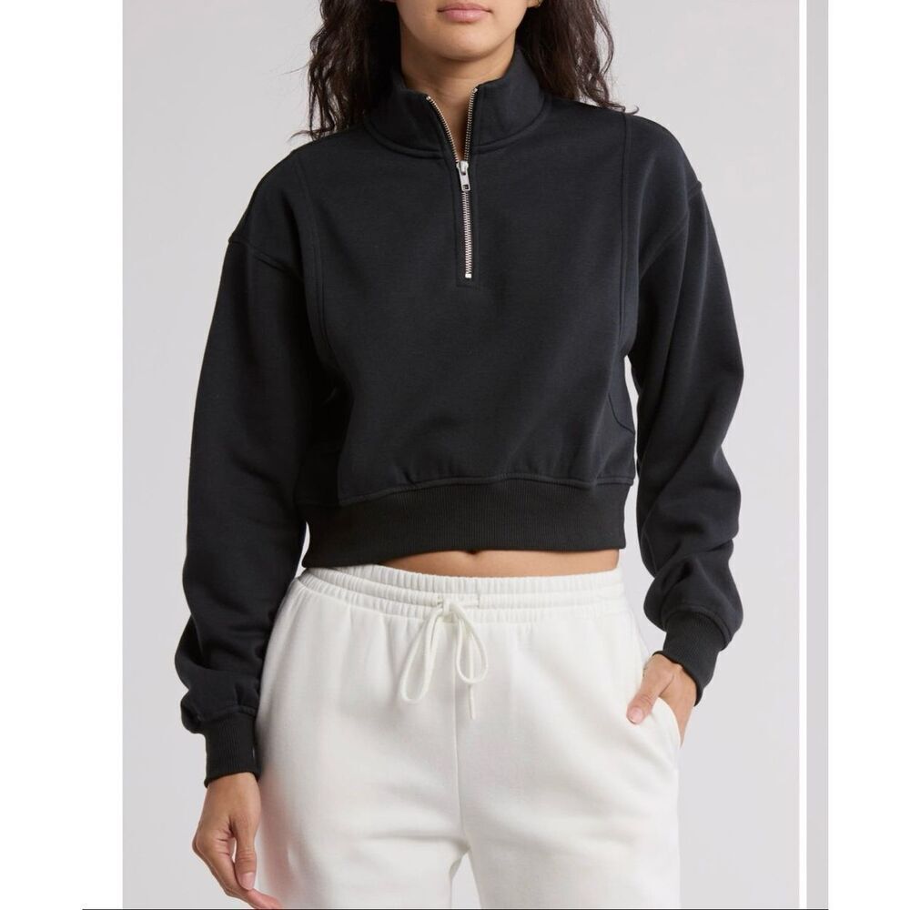ABOUND Cropped Seamed Quarter Zip Pullover Size XL in black